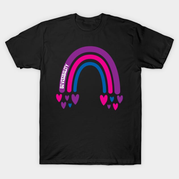 Bi Visibility Awareness Rainbow with hearts T-Shirt by Teamtsunami6